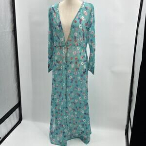 NWT Ingear Resort Floral Maxi Kimono, Dress, Cardigan in Teal Medium